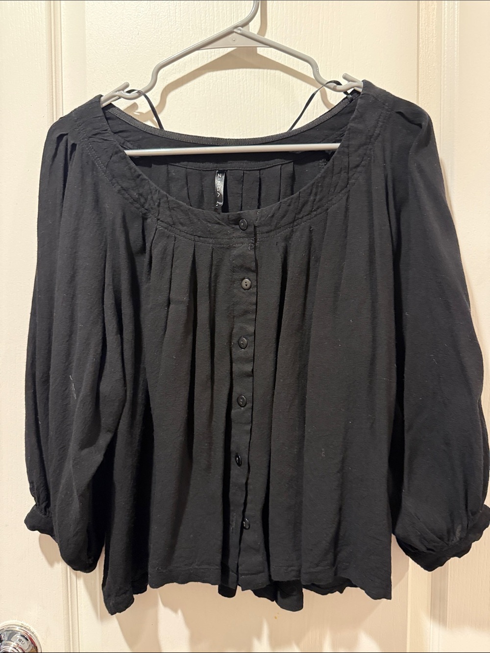 Black Button-Front Peasant Blouse – Classic Women’s Top